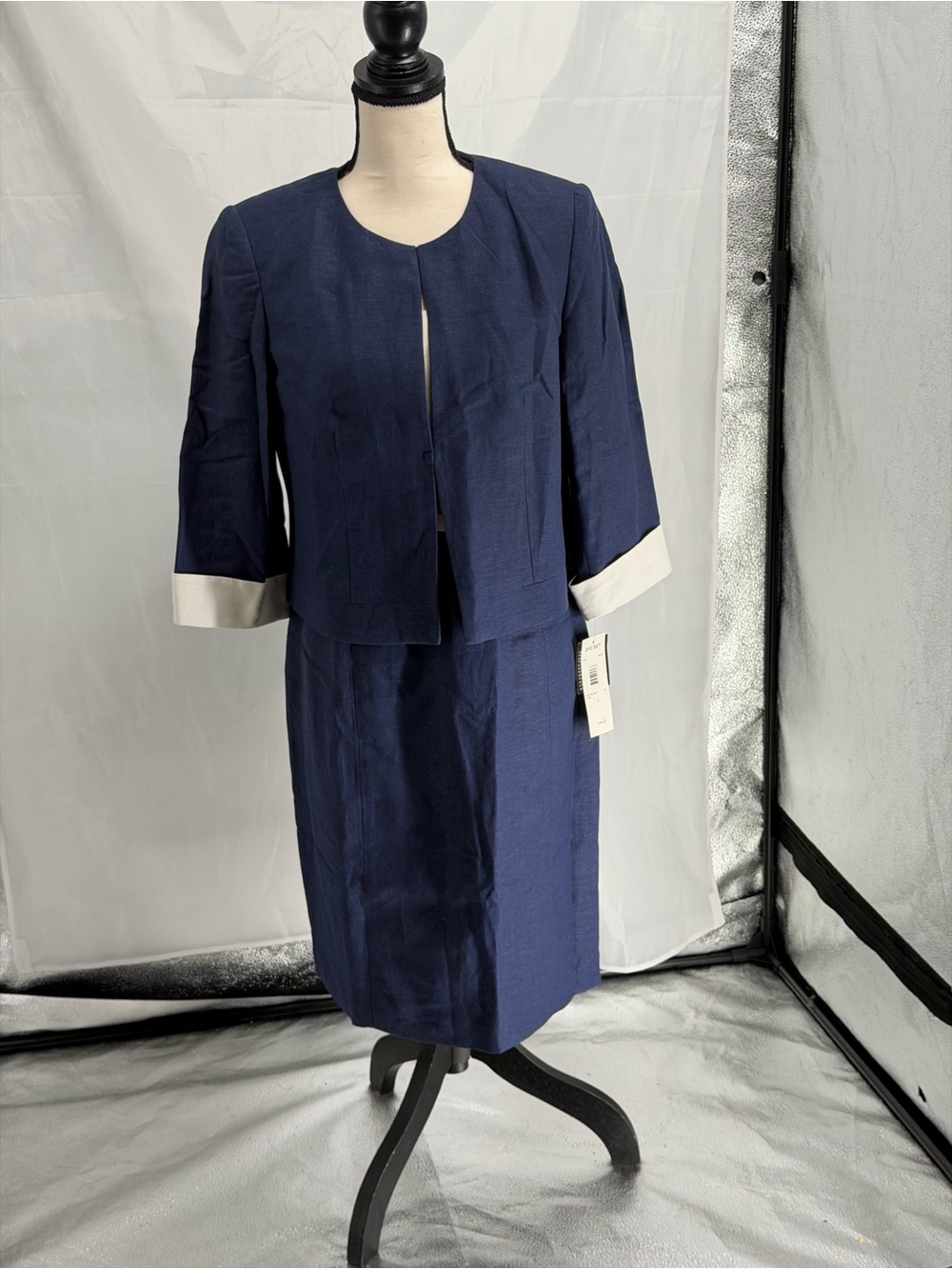 Isabel & Nina Nautical Navy Linen Dress Suit Blazer Pencil Sz 6 Small $240 NWT